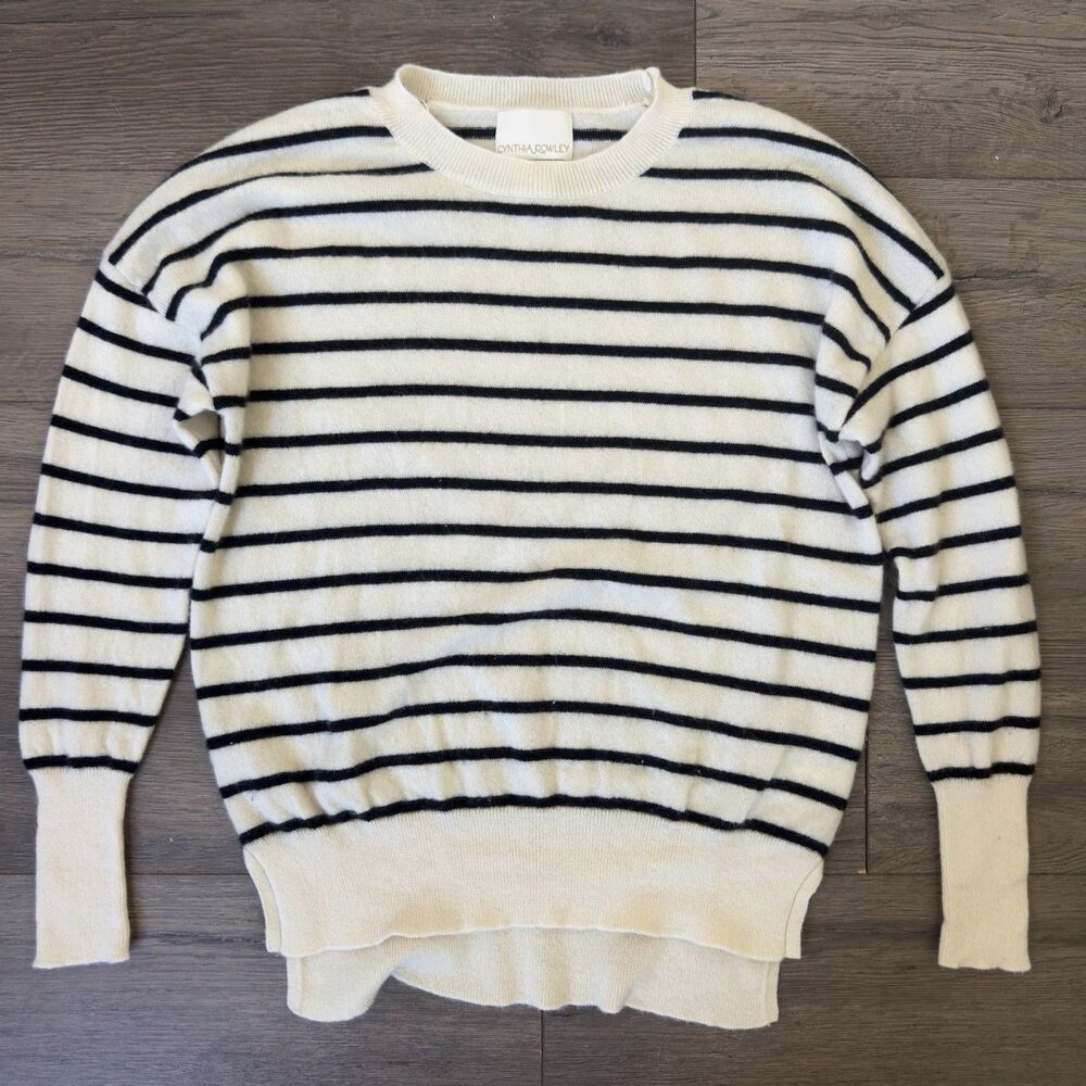 Cynthia Rowley 100% 2-Ply Cashmere Striped Sweater Women’s M Cream Black